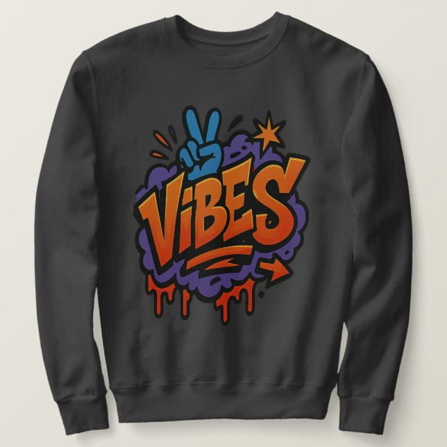 Bold Graffiti ’Vibes’ Street Art Lång Ärmad Tröja (Design framsida)