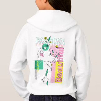 Bold Graphic Hoodie for Girls - Vit, Roligt Blommi T Shirt
