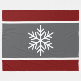 Bold Grått Deep Red Rand White Alpine Snowflake Fleecefilt