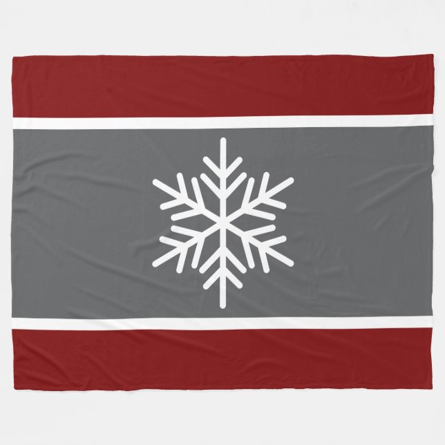 Bold Grått Deep Red Rand White Alpine Snowflake Fleecefilt (Framsidan (Horisontell))