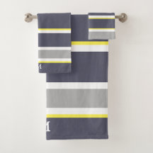 Bold Grått Gult Rand Monogram Bath Towset Set