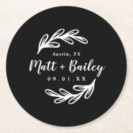 Bold Gren Bröllop Monogram Round Papper Underlägg Rund