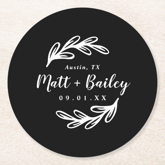 Bold Gren Bröllop Monogram Round Papper Underlägg Rund (Framsidan)