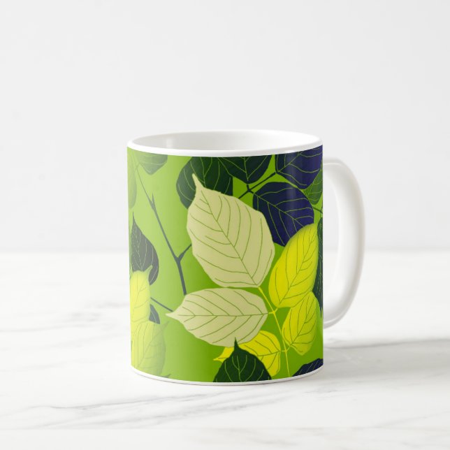 Bold Grönt Löv Botaniskt mönster Kaffemugg (Framsida höger)