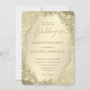 Bold Guld Damask-bröllopsinbjudan Inbjudningar