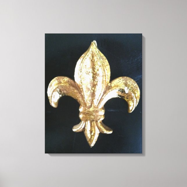 Bold Guld Fleur de lis-tryck på svart Canvastryck (Framsida)