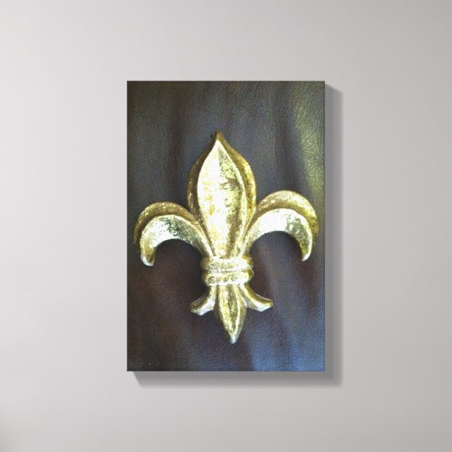 Bold Guld Fleur de lis-tryck på svart Canvastryck (Framsida)