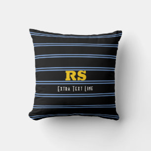 Bold Guld Monogram, Namn, Blue Linjer på Black Kudde
