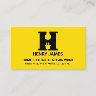 Bold Gult Alphabet-H Bulb Plug Motif Electrician Visitkort