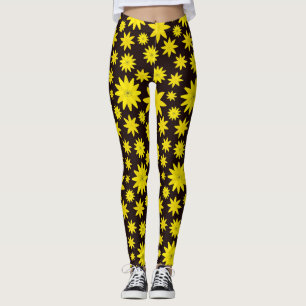 Bold gult blommigt sprängning leggings