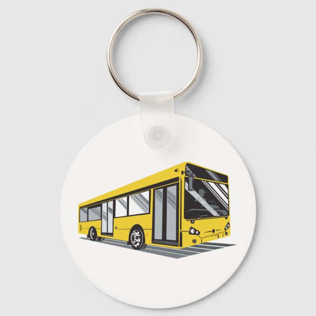 Bold Gult City Buss Public Transport Nyckelring (Framsida)