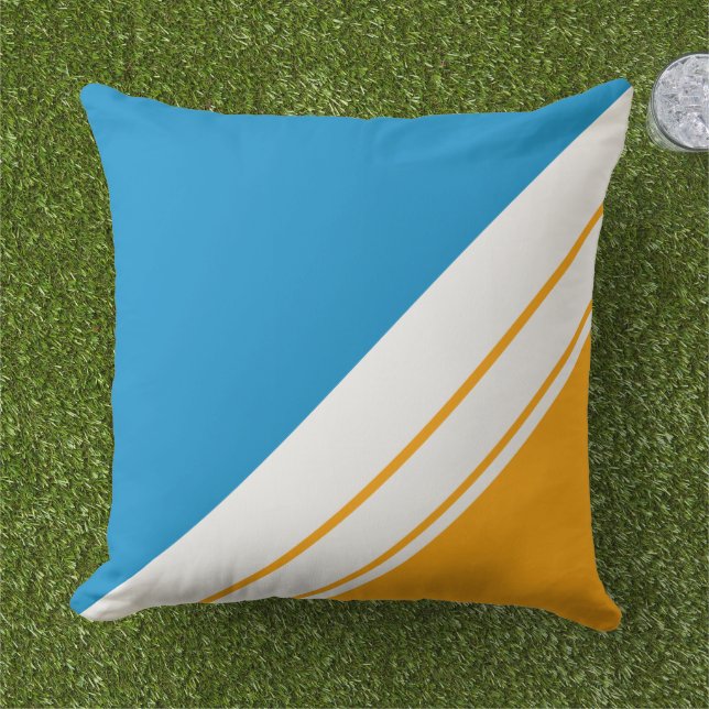 Bold Gult Ocean Blue Sporty White Slant Rand Kudde (Gräs)