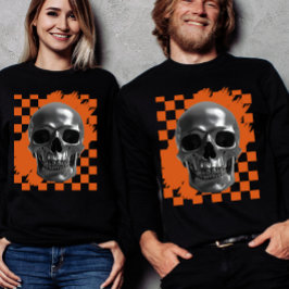 Bold Halloween Skull Checkerboard T Shirt