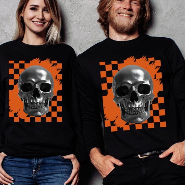 Bold Halloween Skull Checkerboard  T Shirt (Skapare uppladdad)