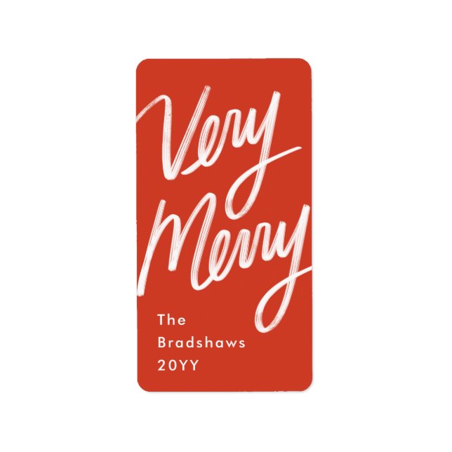 Bold Hand Leted Väldigt Merry Helgdag Red Adressetikett (Framsidan)
