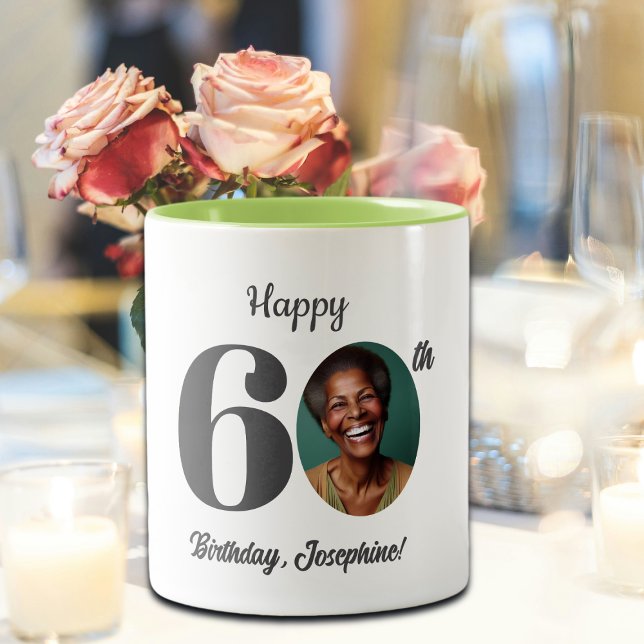 Bold Happy 60th Birthday Photo Två-Tonad Mugg (Skapare uppladdad)