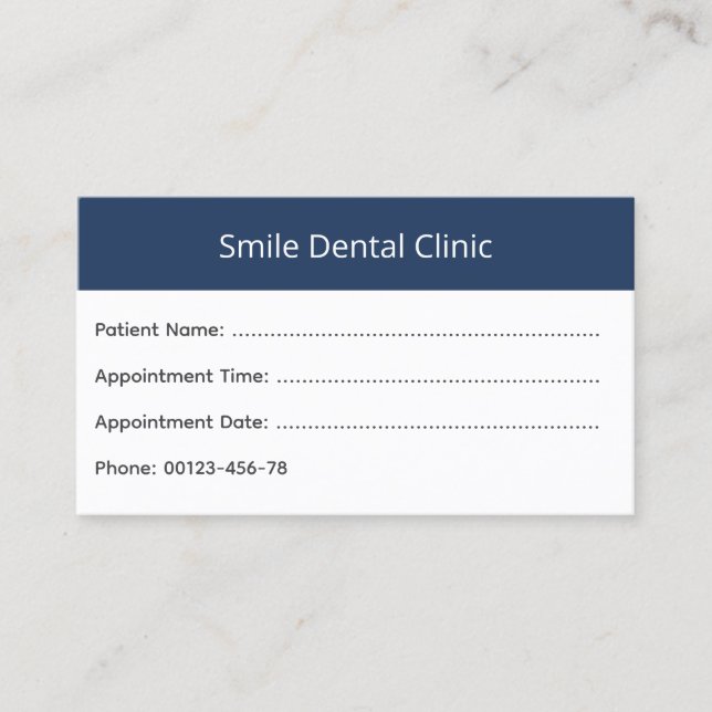 Bold Header Dental Appointment Card Tidsbeställning Kort (Framsida)