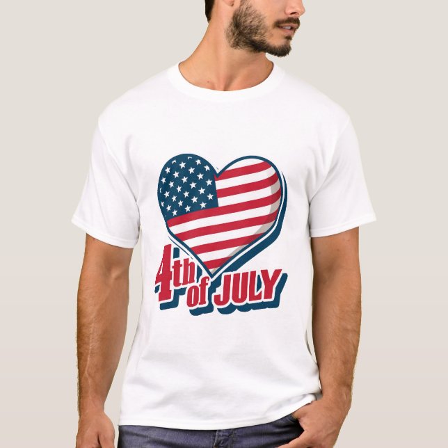 Bold Heart 4:e juli Amerikanska Flagga T-Shirt | U (Framsida)