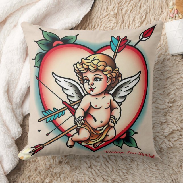 Bold Heart and Cupid Art Kudde (Filt)