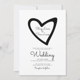 Bold Heart Slanted Drawn Black Wedding bjudande Inbjudningar