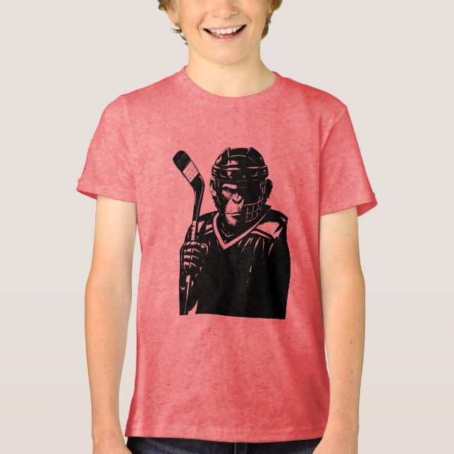 Bold Hockey Monkey  T Shirt (Framsida)