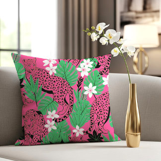Bold Hot Pink Leopard Tropical Jungle Seamless Pat Kudde