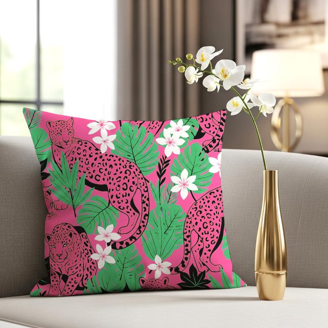 Bold Hot Pink Leopard Tropical Jungle Seamless Pat Kudde (Skapare uppladdad)