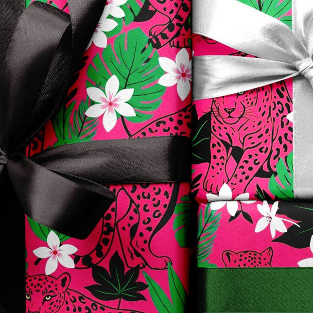Bold Hot Pink Leopard Tropical Jungle Seamless Pat Presentpapper (Skapare uppladdad)