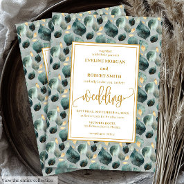 Bold Hunter Grönt Guld Greenery Wedding bjudande i Inbjudningar