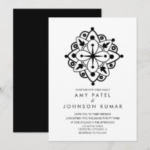 Bold Indian Hindu Black White Wedding bjudande