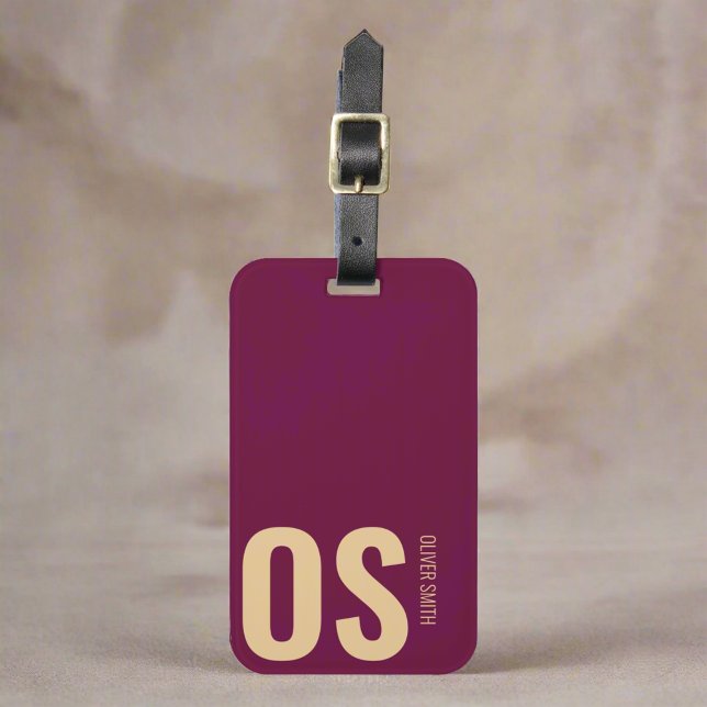 Bold Initial monogram Burgundy Travel Branding Bagagebricka (Skapare uppladdad)