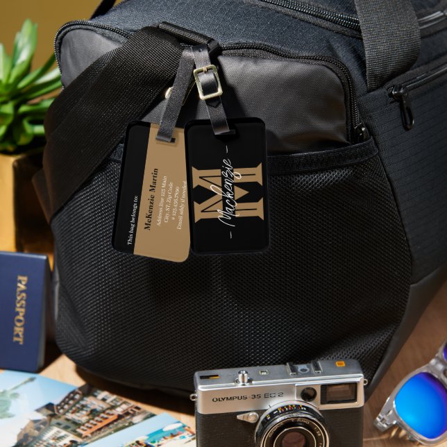 Bold Initial Personalized Name Monogram Bagagebricka (Fram & Baksida)