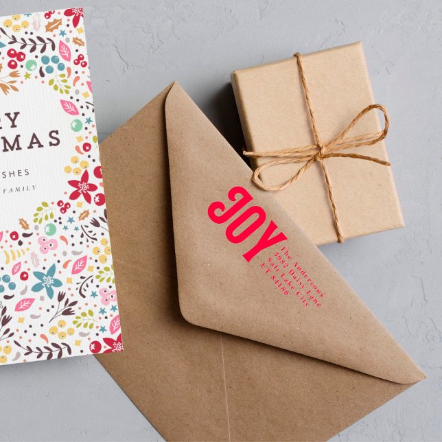 Bold Joy RED Adress Anpassningsbar - Helgdag - jul Självfärgande Stämpel (Skapare uppladdad)