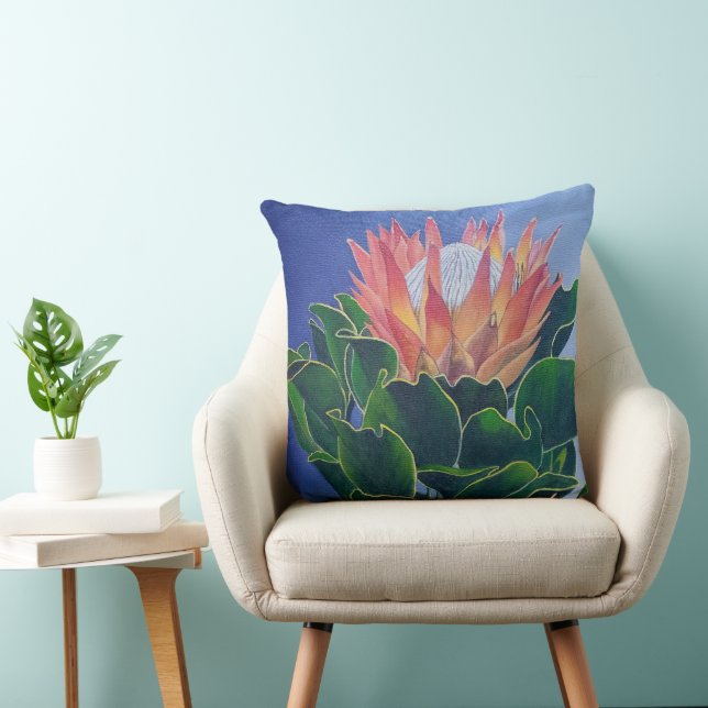 Bold King Protea | Hand-Painted Floral Art Kudde (Stol)