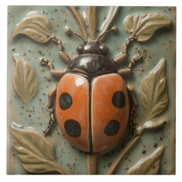 Bold Ladybug och Foliage Faux Relief Kakelplatta