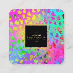 ** Bold Leopard AP93 Abstrakt Animal Guld Neon Fyrkantigt Visitkort