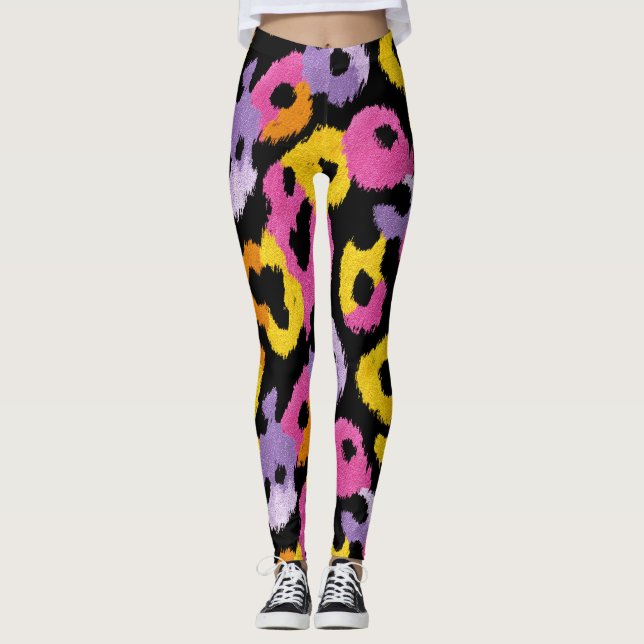 Bold Leopard Mönster Retro Glam y2k Snyggt Leggings (Framsida)