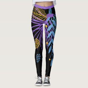 Bold Lila Blått Gult Botaniska beningar Leggings