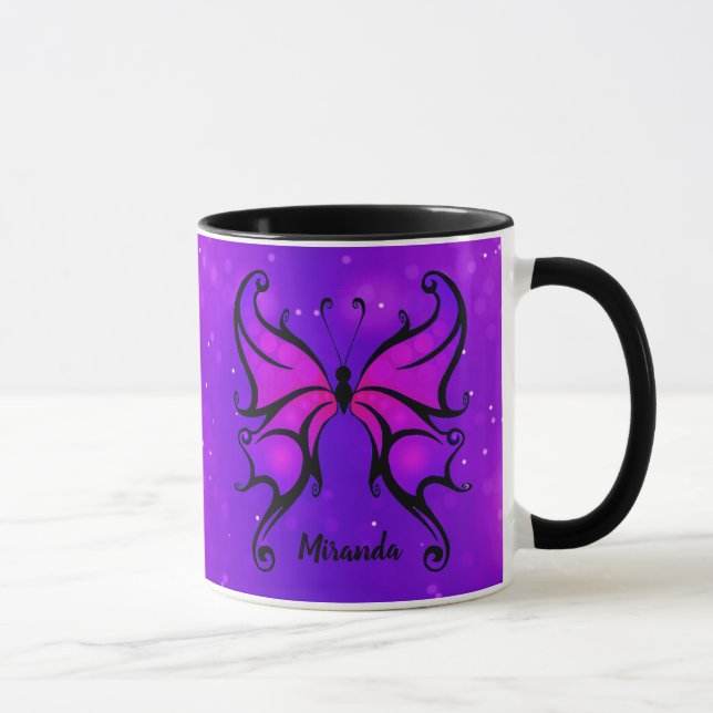 Bold Lila Butterfly Personalize Namn Gift Coffee Mugg (Höger)