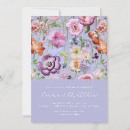 Bold Lila och Orange Botaniskt brodery Bröllop Inbjudningar