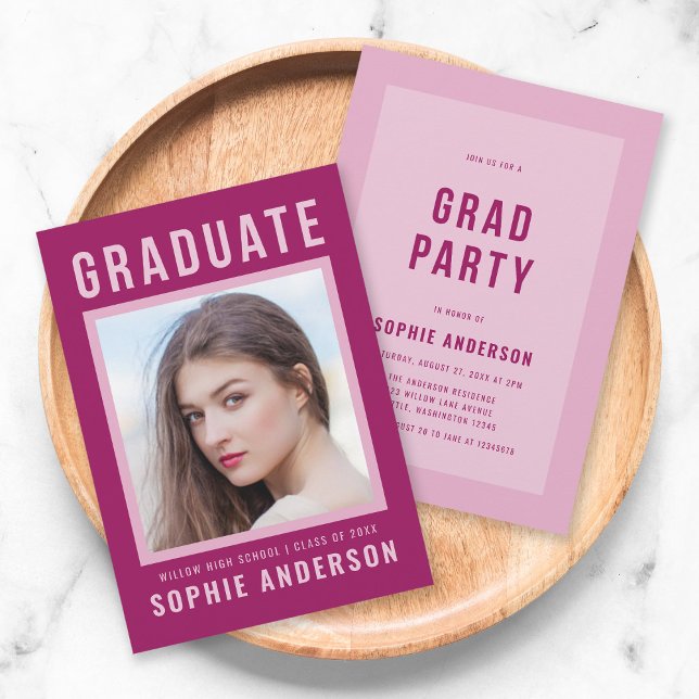 Bold Lila Student Announcement och Grad Party Inbjudningar (Skapare uppladdad)
