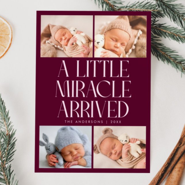 Bold Little Miracle Xmas Cranberry Photo Birth  Meddelande (Skapare uppladdad)