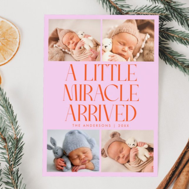 Bold Little Miracle Xmas Orange Pink Photo Birth  Meddelande (Skapare uppladdad)