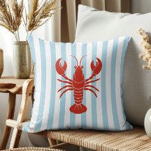Bold Lobster and Blue Stripes Ocean Beach Decor