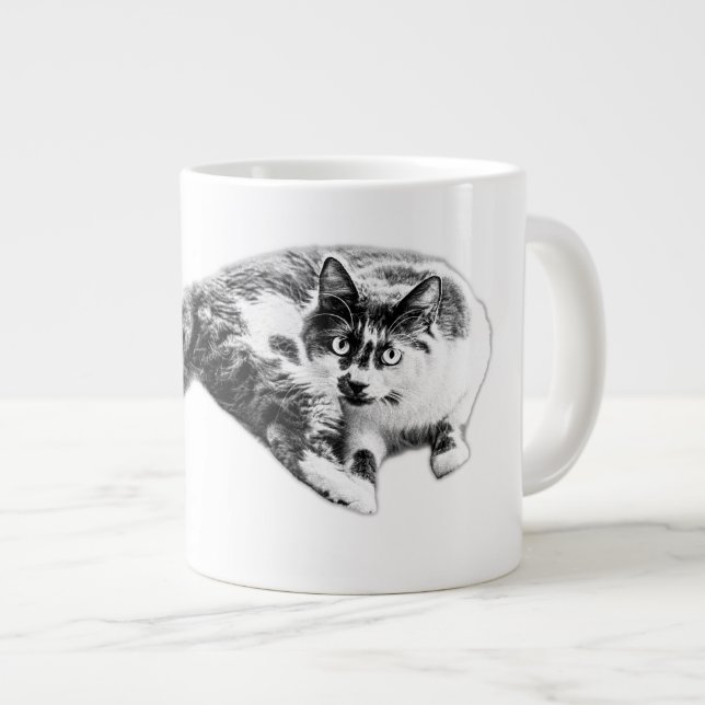 Bold Long-Svan Cat Porträtt Mugg Jumbo Mugg (Framsida höger)