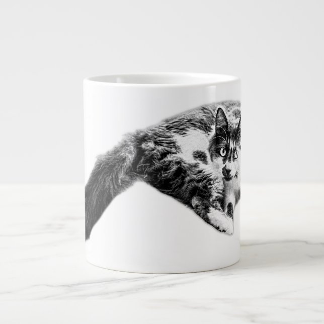 Bold Long-Svan Cat Porträtt Mugg Jumbo Mugg (Framsidan)