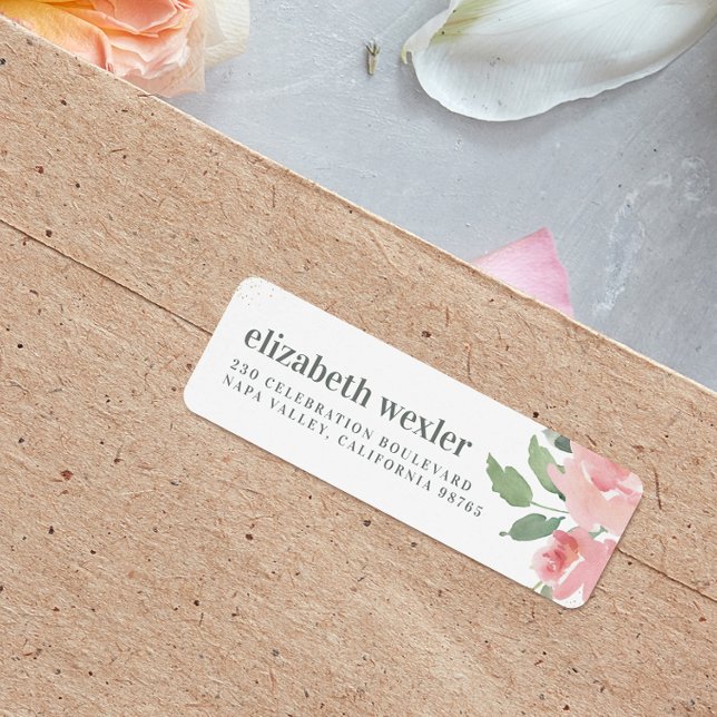 Bold Lowercase Namn Watercolor Ro & Guld Glitter Returadress Etikett (Return Address Label Mock-up)