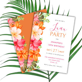 Bold Lush Tropical Floral Luau Birthday Inbjudningar