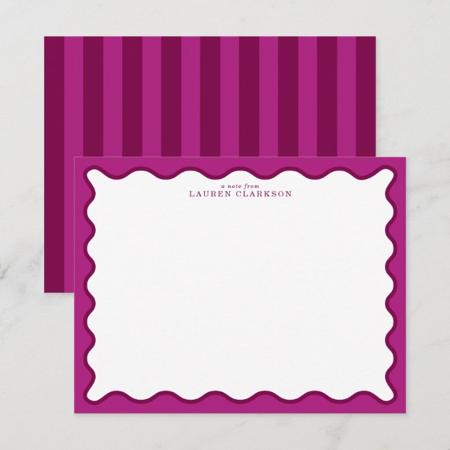 Bold Magenta & Berry Pink Wavy Note Card Inbjudningar (Fram/baksida)