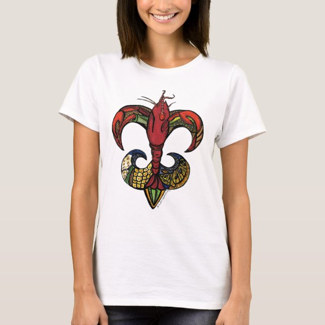 Böld med en kräftor Fleur de Lis Tee (Framsida)